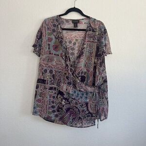 Lane Bryant Purple Paisley Plus Size 22/24 Wrap Blouse Floral Peasant bohemian